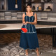Plus Size Sleeveless Tassel Sling Denim Maxi Dress GDAM-218398
