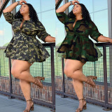 Camouflage Print Half Sleeve Tie Up Mini Dress GDNY-2224