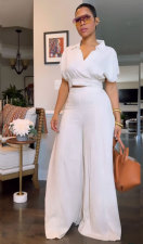 Solid Color Loose Flare Pants Two Piece Set NY-10780
