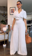 Solid Color Loose Flare Pants Two Piece Set NY-10780