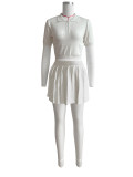 Solid Color Lapel Sport Two Piece Skirts Set CH-24028S