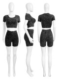 Short Sleeve Slim Tops Shorts 2 Piece Set CH-24025