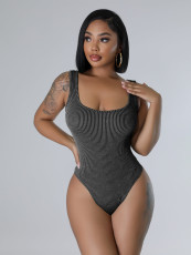 Sleeveless Solid Bodysuit+Skirt 2 Piece Set CH-24030