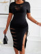 Solid Ripped Hole Drawstring Side Split Dress SFY-TW195