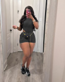 Solid Color Rib Bodysuit And Shorts 2 Piece Set TR-1311