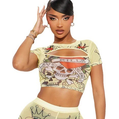 Short Sleeve Print Pants Two Piece Set GMJL-003