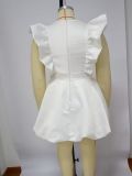 Plus Size V Neck Solid Color Mini Dress NNWF-7838