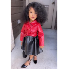 Kids Girl's Long Sleeve Contrast Color Midi Dress GMYF-0004