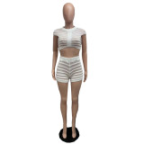 Knits See Through Nightclub Two Piece Short Set QXTF-83012