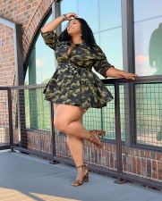 Camouflage Print Half Sleeve Tie Up Mini Dress GDNY-2224