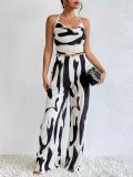 Print Halter Vest Wide Leg Pants 2 Piece Set QODY-6036