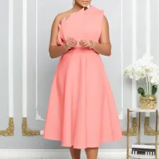 Slant Neck Pleated Sleeveless Party Dress GMLF-3200