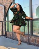 Camouflage Print Half Sleeve Tie Up Mini Dress GDNY-2224