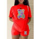Plus Size Bear Print Short Sleeve Two Piece Shorts Set GMZD-M3111L30