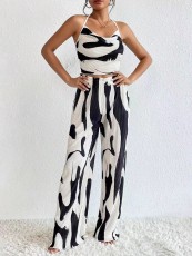 Print Halter Vest Wide Leg Pants 2 Piece Set QODY-6036