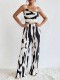 Print Halter Vest Wide Leg Pants 2 Piece Set QODY-6036