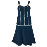 Plus Size Sleeveless Tassel Sling Denim Maxi Dress GDAM-218398