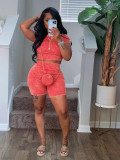 Short Sleeve Slim Tops Shorts 2 Piece Set CH-24025