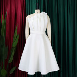 Slant Neck Pleated Sleeveless Party Dress GMLF-3200