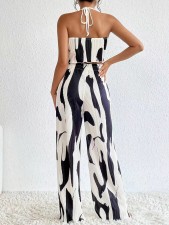Print Halter Vest Wide Leg Pants 2 Piece Set QODY-6036