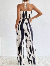 Print Halter Vest Wide Leg Pants 2 Piece Set QODY-6036