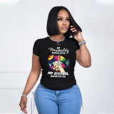 Letter Print Short Sleeve T Shirt SFY-001-1