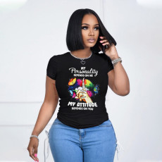 Letter Print Short Sleeve T Shirt SFY-001-1