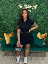 Solid Color Lapel Sport Two Piece Skirts Set CH-24028S