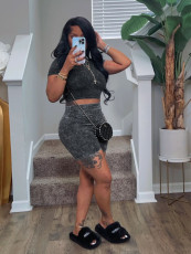 Short Sleeve Slim Tops Shorts 2 Piece Set CH-24025