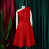 Slant Neck Pleated Sleeveless Party Dress GMLF-3200