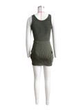 Sleeveless Solid Bodysuit+Skirt 2 Piece Set CH-24030