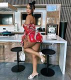 Casual Print One Shoulder Mini Dress OD-8670