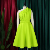 Slant Neck Pleated Sleeveless Party Dress GMLF-3200