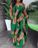 Casual Print Off Shoulder Maxi Dress GSRX-9059