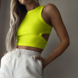 Solid Color Hollow Out Sleeveless Tank Top GSMU-03307541LY