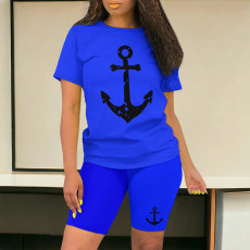 Plus Size Print Short Sleeve Shorts Two Piece Set YMT-6450