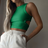 Solid Color Hollow Out Sleeveless Tank Top GSMU-03307541LY