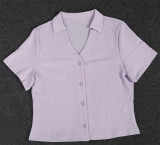 Solid Color Pleated V Neck Two Piece Pants Set AIL-275