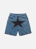 Loose Color-blocked Pentagram Splicing Denim Mid Pants GQLF-8090