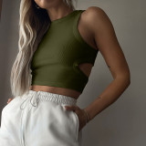 Solid Color Hollow Out Sleeveless Tank Top GSMU-03307541LY