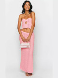 Knits Solid Color Wrap Chest Two Piece Skirts Set MDF-5502