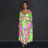 Print Backless Press Pleated Maxi Dress BY-6879