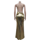 Sexy Hot Drill High Split Maxi Dress BY-6935