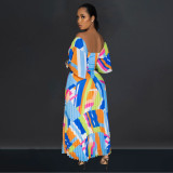 Print Backless Press Pleated Maxi Dress BY-6879