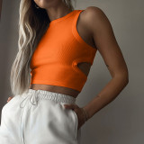 Solid Color Hollow Out Sleeveless Tank Top GSMU-03307541LY