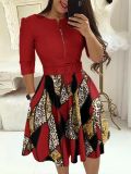 Long Sleeve Contrast Color Slim Midi Dress(With Belt) GSRX-9077