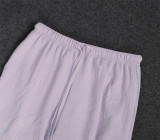 Solid Color Pleated V Neck Two Piece Pants Set AIL-275