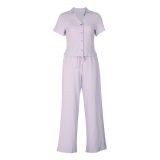 Solid Color Pleated V Neck Two Piece Pants Set AIL-275