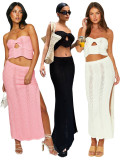 Knits Solid Color Wrap Chest Two Piece Skirts Set MDF-5502