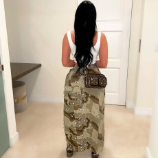 Camouflage Print High Split Long Skirt GNZD-8805DD